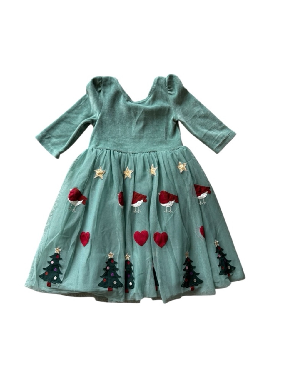 Mini Boden Green Holiday Tulle Dress with Red Accents